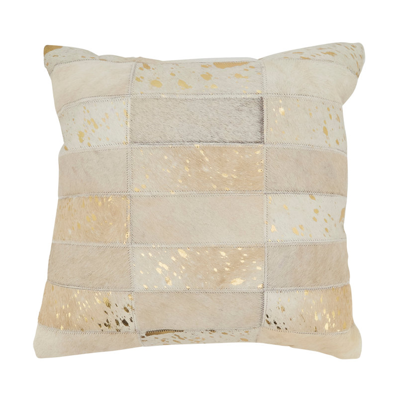 Posh Collection Patchwork Leather/Suede Throw Pillow, Down Blend