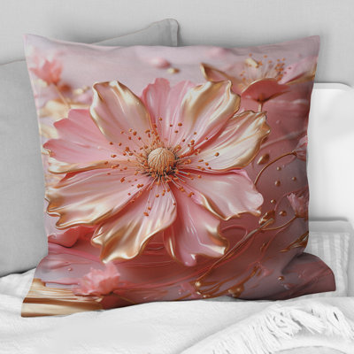 Liquid Flower Art Tender White And Light Pink II - Abstract Shapes Printed Throw Pillow