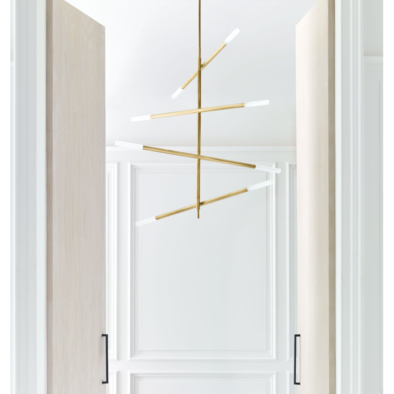 Kelly Wearstler Rousseau Large Articulating Chandelier, 47.5" H x 48" W x 3" D, Etched Crystal, Antique-Burnished Brass