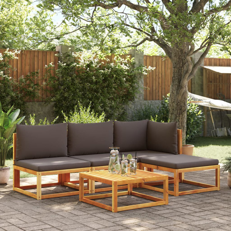 Patio Sofa Armless With Cushions Solid Wood Acacia, Brown, Gray