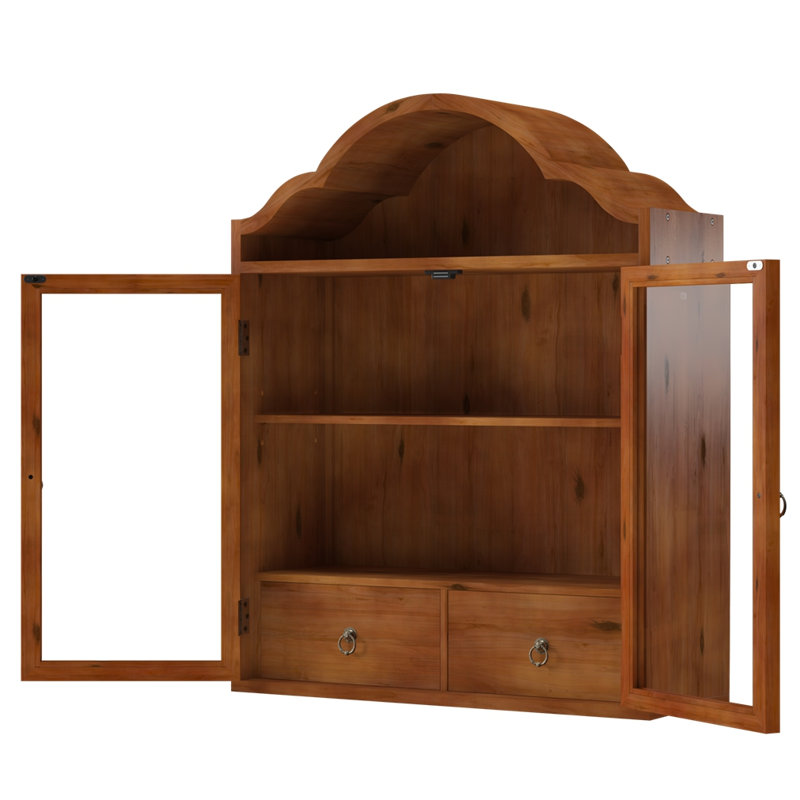 Armoire murale rétro en bois massif avec tiroirs et tablettes Vintage Rustic, Brun