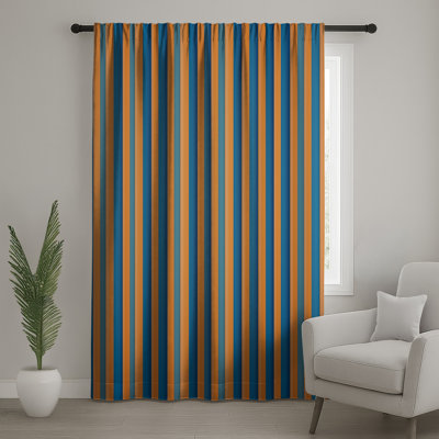 Orange Blue Stripes Window Curtains, Stripes Sheer & Blockout Curtains - 1 Panel