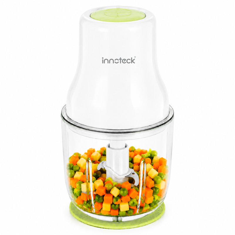 Innoteck Electric Baby Food Processor, 500ml Glass Bowl Mini Food Chopper with Stainless Steel Blades – Green & White