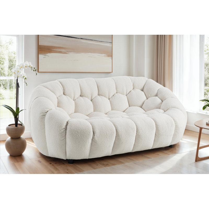 Low-Profile Boucle Brosen Sofa, White, 2