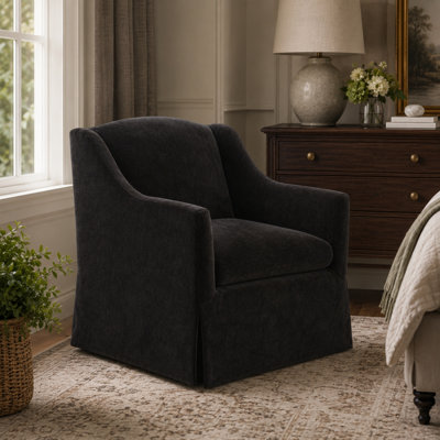 Colin Luisa Skirted Swivel Accent Chair, 360° Rotating Armchair with Sloped Arms, Plush Foam Seat, Removable Reversible Cushion & Elegant Upholstered Base for Living Room, Bedroom or Reading Nook