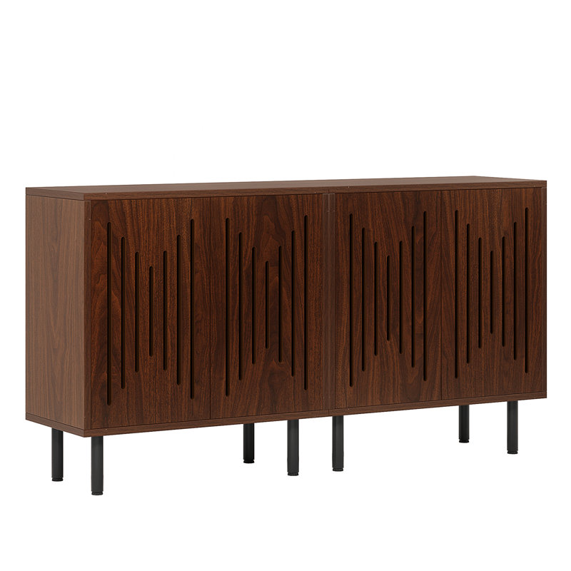 Buffet bahut, ensemble de 2 armoires de rangement avec tablettes réglables, Noyer