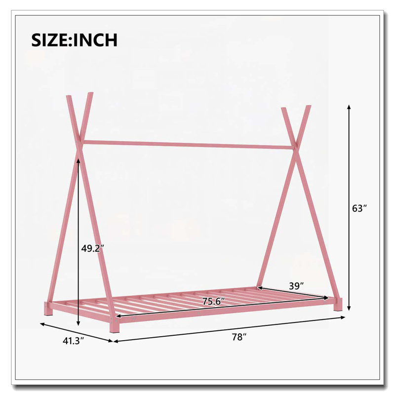 Lit plateforme simple en métal, Rose