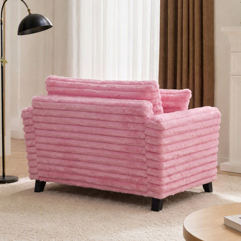 Fauteuil d'appoint simple avec accoudoirs profonds Aldora, Velours côtelé rose