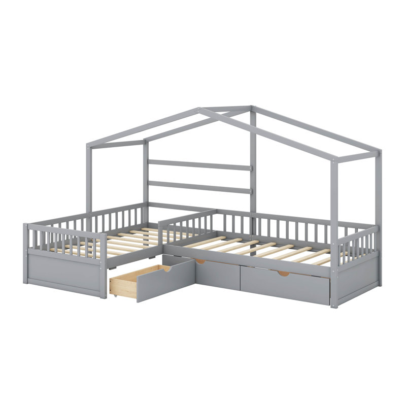 Lit plateforme simple avec 3 tiroirs, gris
