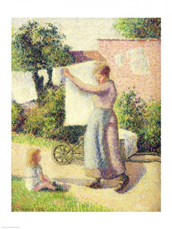 «Woman Hanging Up The Washing 1887» par Camille Pissarro (24 x 36)
