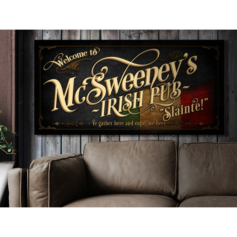 Signe de pub irlandais, nom de famille personnalisé sur métal, H 10 po x l 20 po x P 0,04 po, Yes