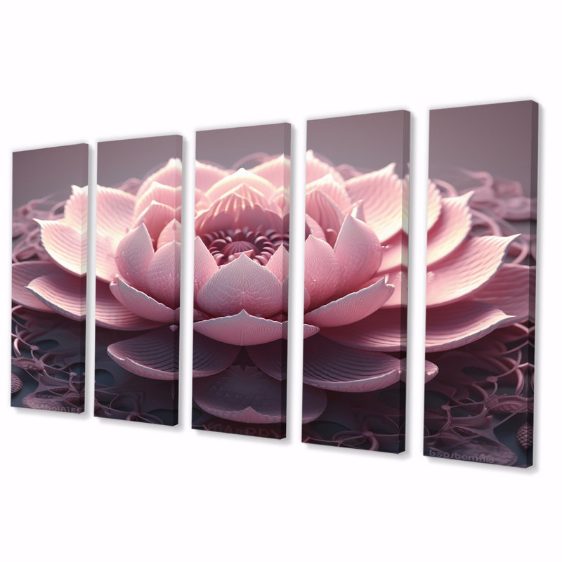 Fleur de lotus rose Tender Blossoming I - décoration murale lotus - 5 panneaux égaux