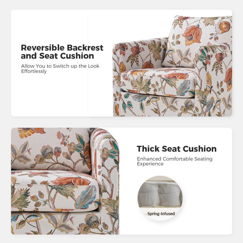 Fauteuil demi-tonneau pivotant avec revêtement Nicha, Mélange de polyester floral