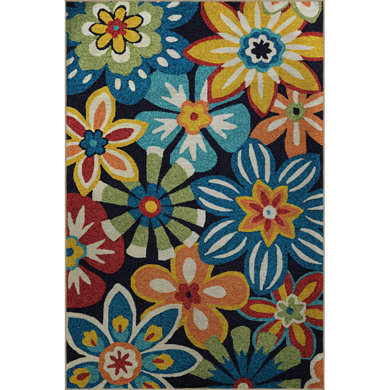 Tapis décoratif moderne multicolore à motif floral, Rectangle 5 pi 1,02 po x 7 pi 6,55 po