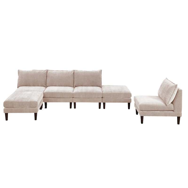Moderne 6 pièces modulaire rose poudré avec 4 chaises sans accoudoirs et 2 repose-pieds pour le salon