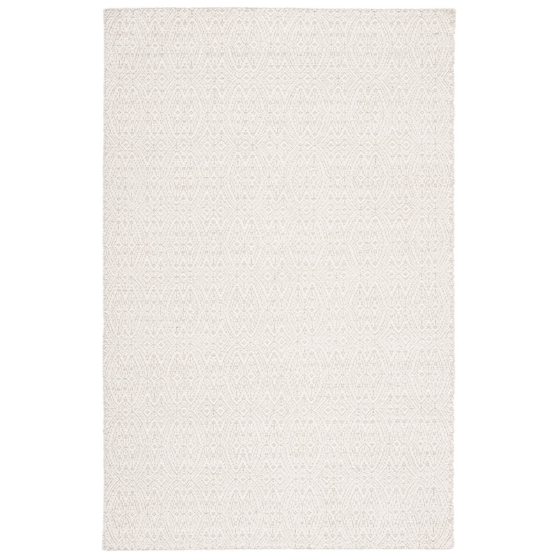 Martha Stewart 9602 Hand Loomed Wool/Cotton Damask Rug in Ivory, Rectangle 4' x 6'