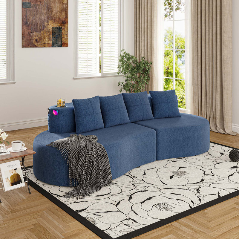 Canapé modulaire incurvé moderne en demi-lune: aucun assemblage requis, confort en chenille, Marine