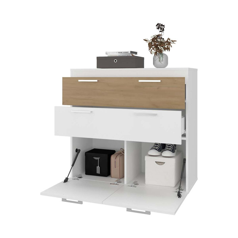 Armoire de rangement en chêne blanc et naturel avec tiroirs