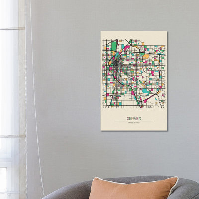 Denver, Colorado Map 1 Piece Wrapped Canvas Wall Art