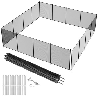 4Ft x 48Ft Pool Safety Fence, Removable Mesh Swimming Pool Fence for Inground & Above Ground Pools, Heavy-Duty Aluminum with Steel Feet, No-Tools Installation, Black Outdoor Garden Fencing