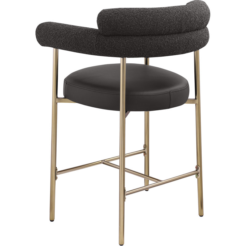 Tabouret de comptoir 26 po Blake, Or brossé, Black, Cuir végétalien / tissu bouclé