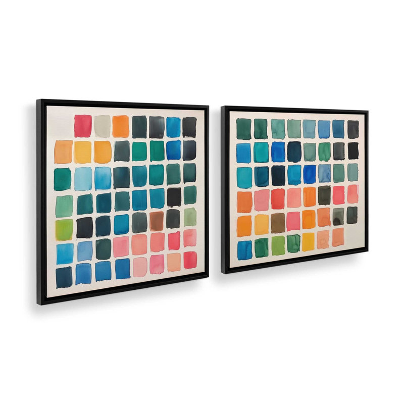 Ensemble de 2 imprimés Spectrum Grid, Cadre flottant noir satiné, 16 po x 16 po