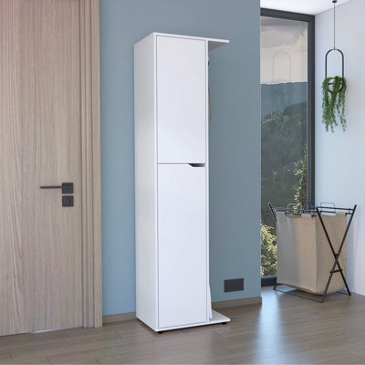 71.3" H Broom Storage Closet With One Door, Four Shelves And Broom And Mop Holder