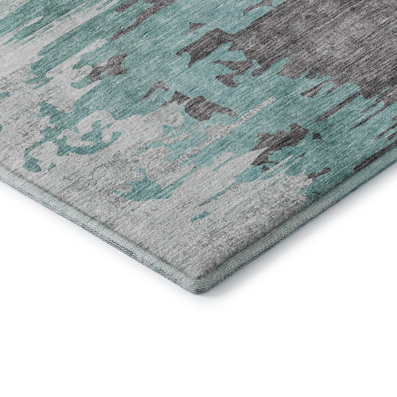 Premium Machine Washable Prisco Teal Rug, Runner 2'3" x 7'6"
