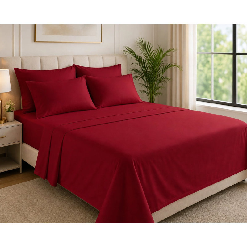 6-Piece Premium Deep Pockets Microfiber Sheet Set, Full, Red