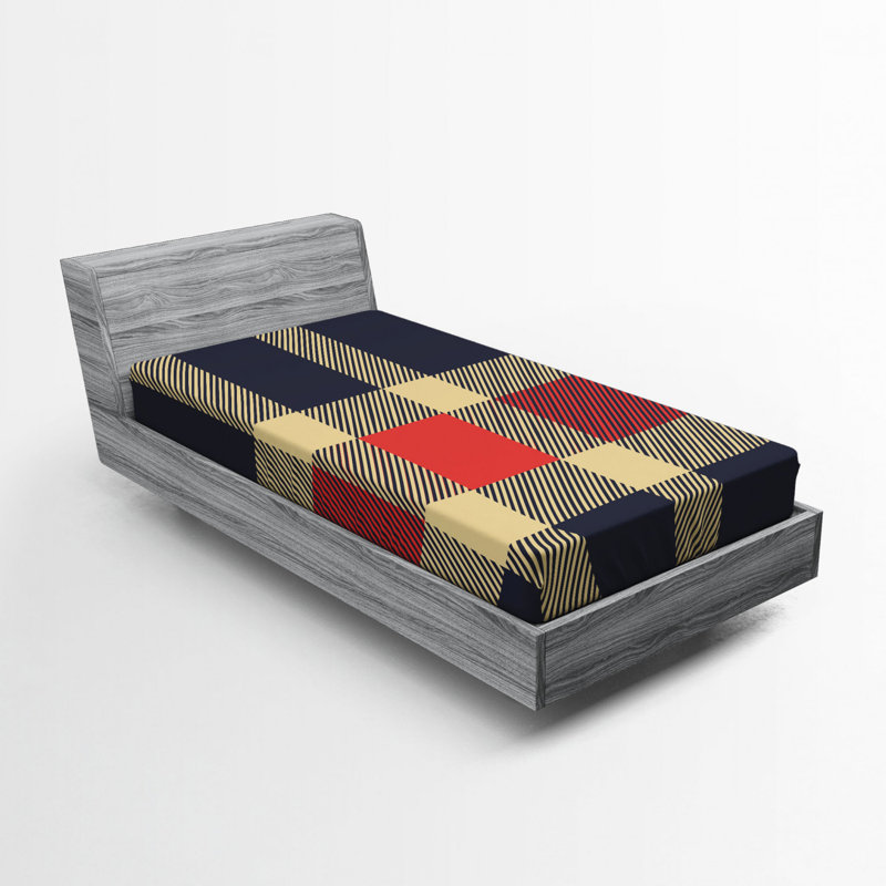 Microfiber Plaid Fitted Sheet, Twin XL Fitted Sheet, Black/Orange Plaid 1