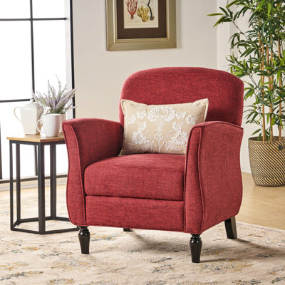 Red Upholstered Armchair Featuring Polished Turned Legs, Medium Piping And Retro Curvy Arms, 29.36 In. Width X 33.86 Height 28.15 Depth Fabric With Nostalgic Upholstery, Piping, Legs H W D