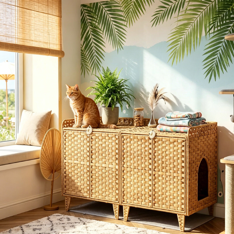 Rattan Litter Box Enclosure