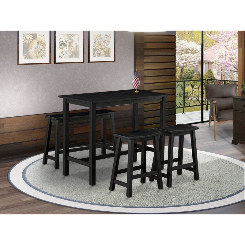Ensemble de salle à manger 4 pièces comprenant une table de salle à manger rectangulaire et 2 tabourets avec banc, noir brossé