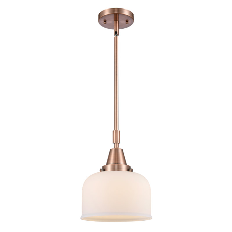 Luminaire suspendu 1 lumière à une cloche, Blanc mat, H 44,12 po x l 8 po x P 8 po, Cuivre antique