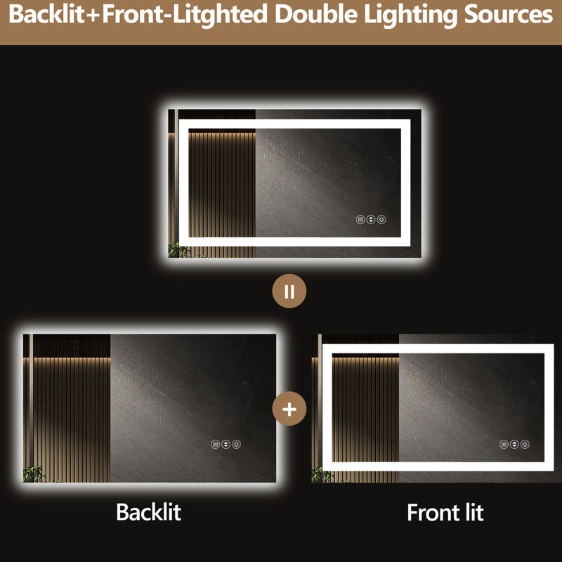Miroir Smart Led, Horizontale, H 27,24 po x l 59,61 po