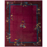 Room Size Chinese - Art Deco Knotted Rectangle 1920s Coral Wool Antique Rug
