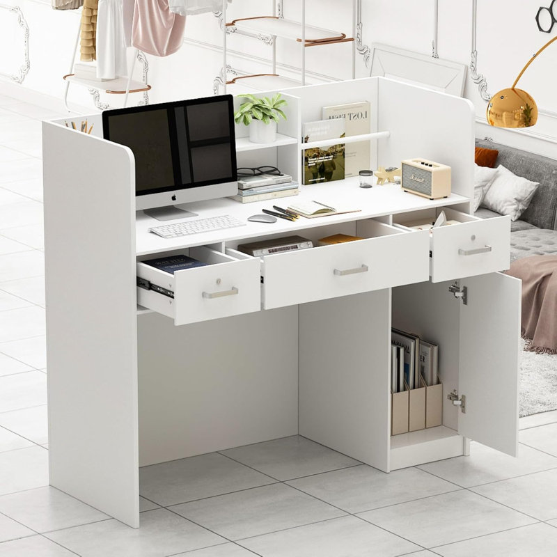 Camyah Rectangle Manufactured Wood Reception Desk, White
