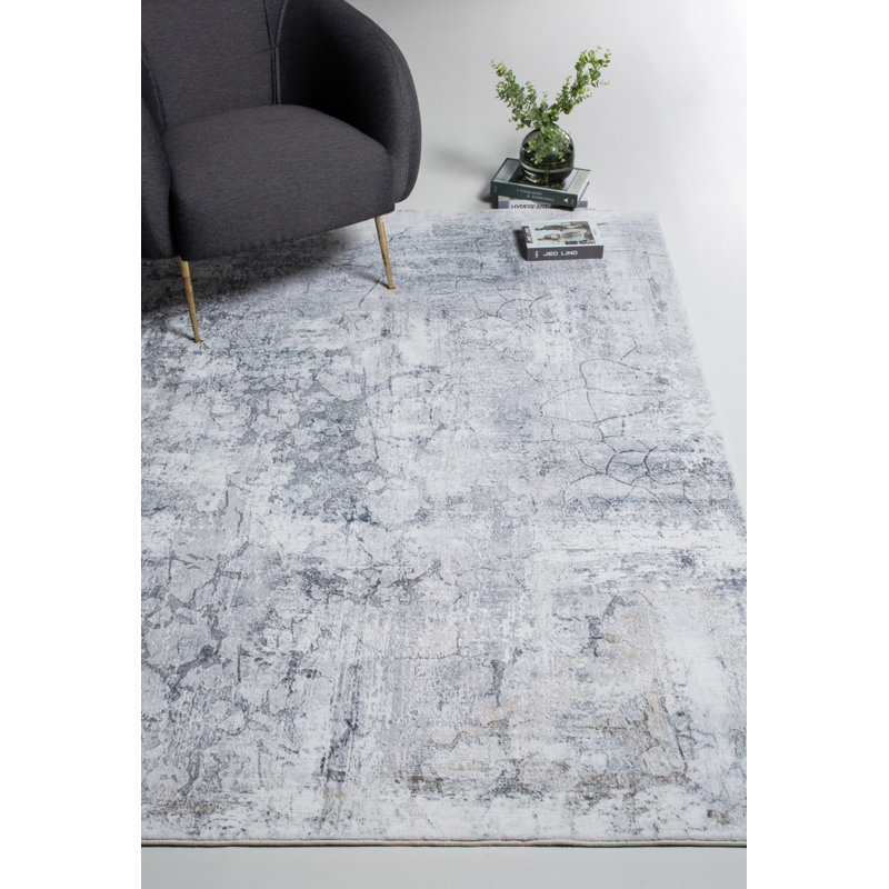 Gray Distressed Marble Area Rug, Rectangle 8' x 10'