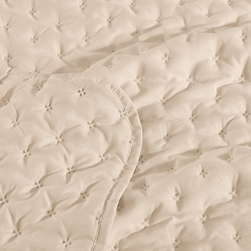 Beige Full Microfiber Bubble Quilt Set with Shams