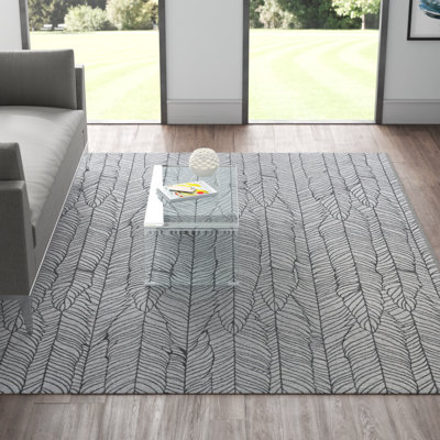 Agostinho Silver Black Floral Indoor Outdoor Area Rug