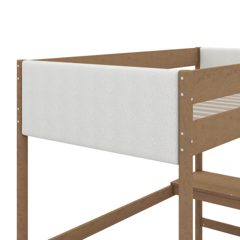 Lit mezzanine simple avec bureau intégré recouvert de tissu molletonné