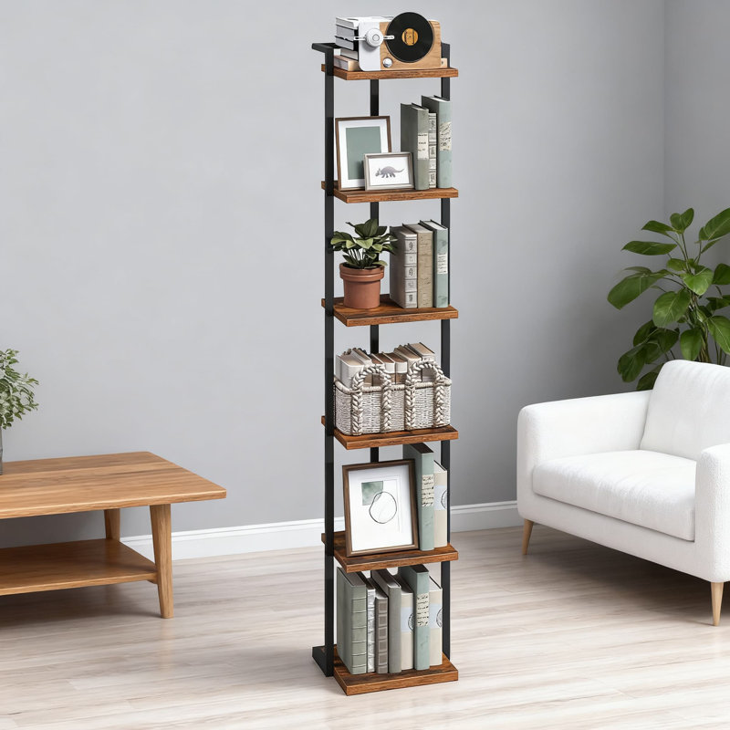 6-Tier Bookshelf For Small Spaces, Tall Narrow Bookcase With Anti-Tip Kits, Open Storage Display Shelf For Living Room, Study, Office, And Bedroom Organization