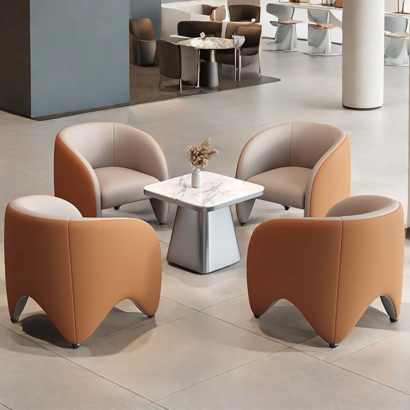 Chalie 5 - Piece Faux Leather Living Room Set, Beige/Orange