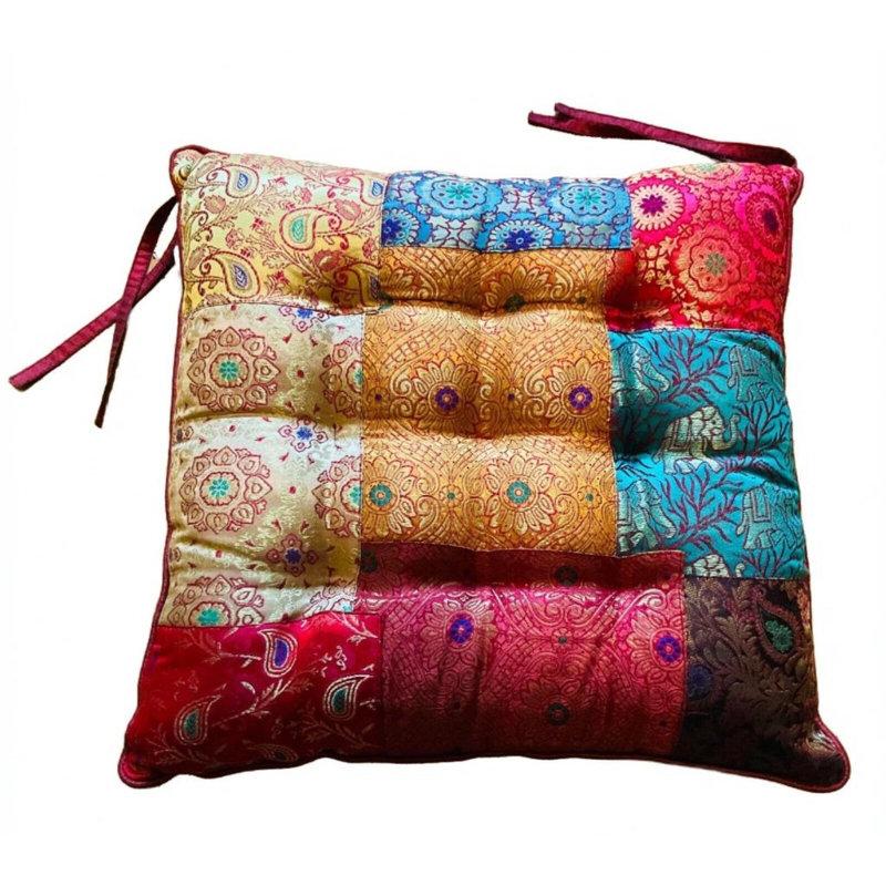 Indian Recycled Sari and Brocade Patchwork Seat Pad