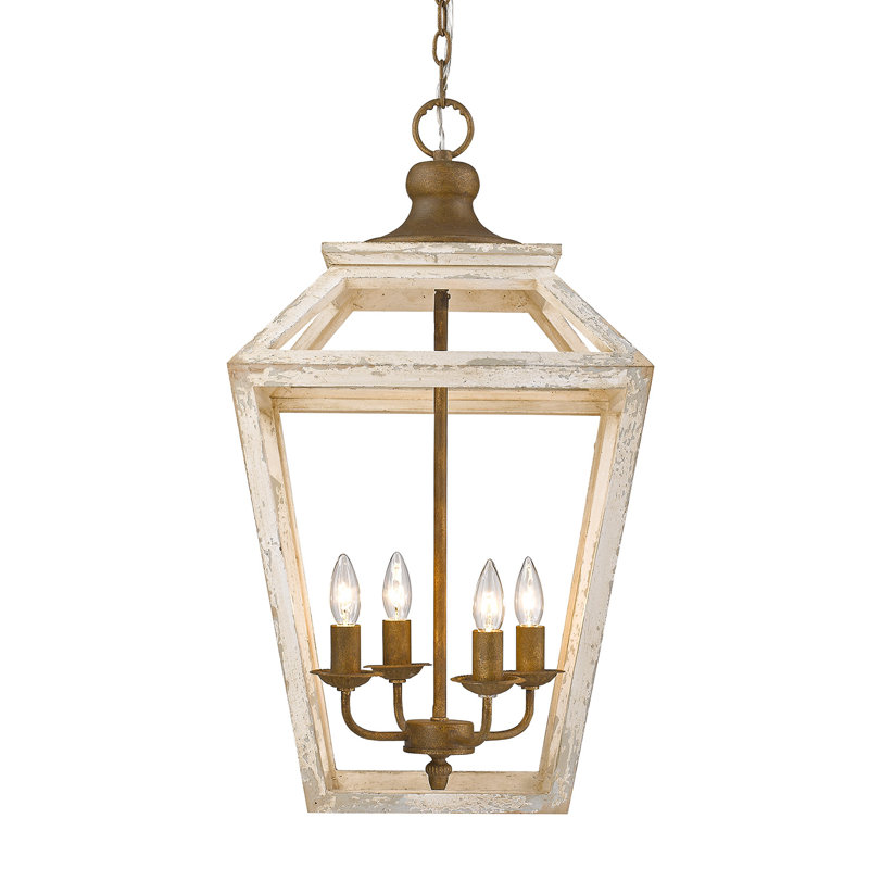 Lustre géométrique à 4 lumières avec accents en bois Keynsham, Châtaignier bruni