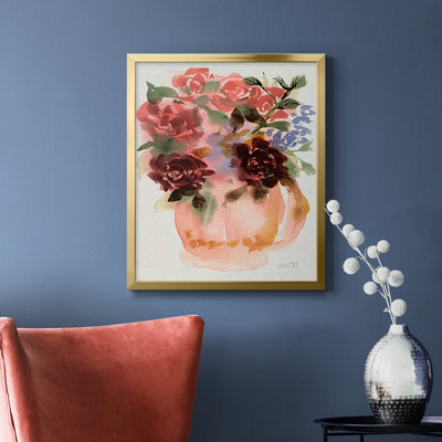«Mauve Bouquet in Teapot I», toile encadrée de qualité supérieure - prête à être accrochée