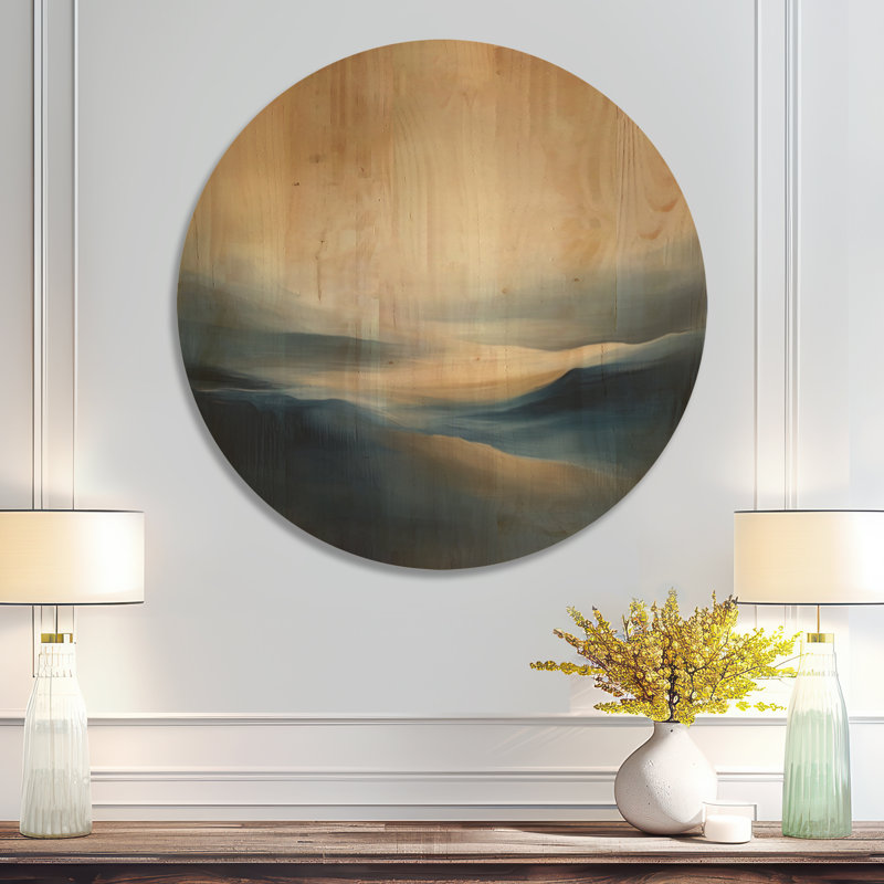 Blue Valley Golden Light - Tableau mural rond en bois représentant un paysage, Rond 23 po, Rond