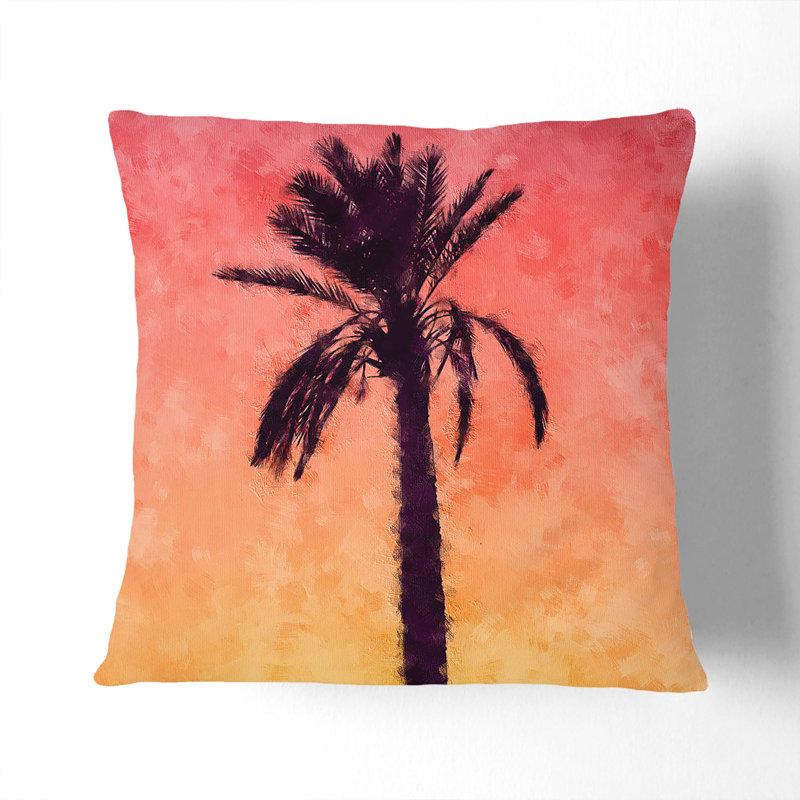 Summertime Palm Tree Painting Cushion with Filling, White, 55cm H x 55cm W x 20cm D