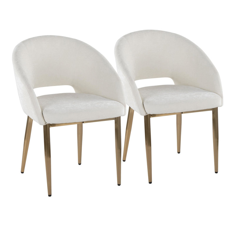 Chaises rembourrées Resme (ensemble de 2), Tissu blanc, Or métallique
