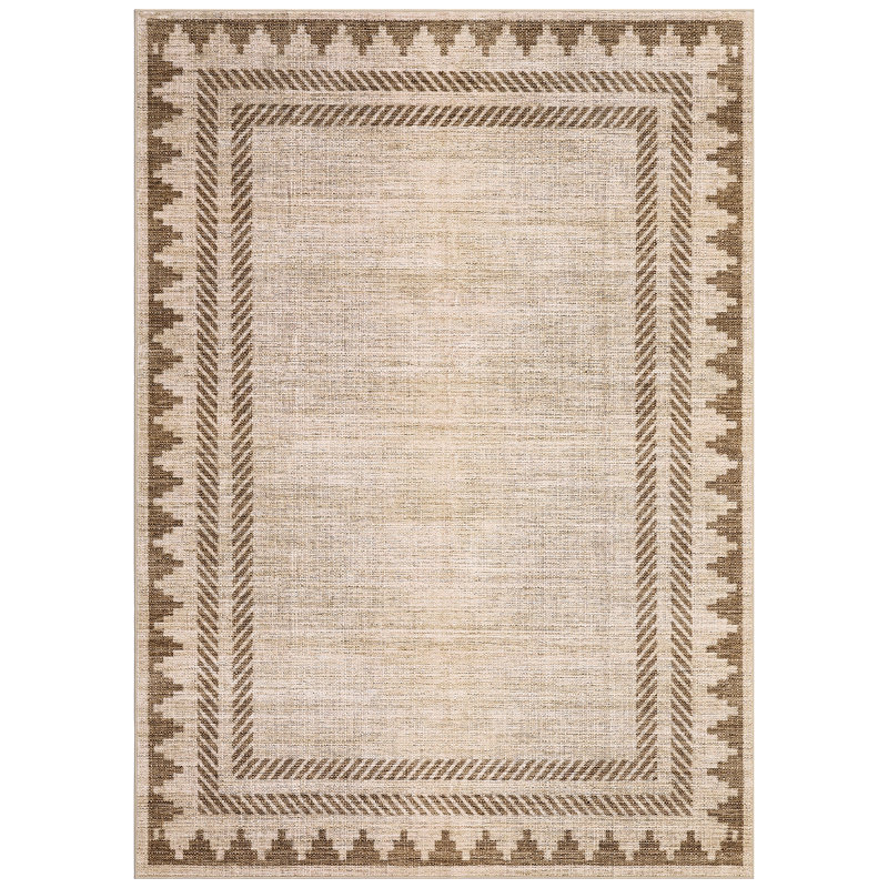 Tapis lavable Geometic Border, Brown, Rectangle 9 pi x 12 pi